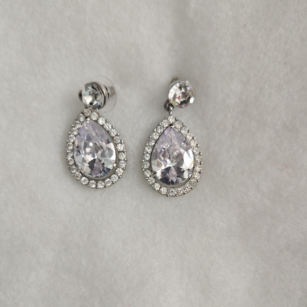 Crystal And Rhinestone Silver Teardrop Earrings